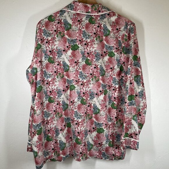 Papinelle Pajama Top Womens Sz M Pink Floral Print Button Closure Pocket Cotton - Picture 2 of 7